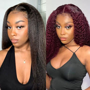 Ashimary human hair burgundy deep wave bob wig for 1$ with kinky straight lace frontal wig 