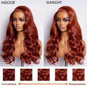 Upgrade Reddish Brown 3D Body Wave Invisi-Strap Laid Flat 360 Skin Lace Frontal Pre-Bleached Knots Put On & Go Wig