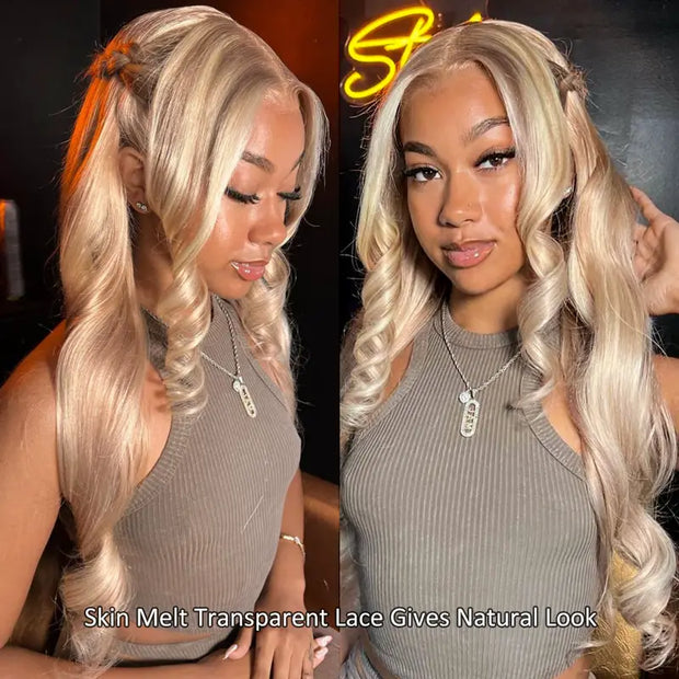 Layered Cut Salon Hairstyles Customized Blonde Balayage on Brown Hair Body Wave 13x4 Transparent Lace Front Curtain Bangs Wig 