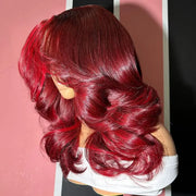 Salon Hairstyles Layered Cut 99J Burgundy Body Wave Wig 13x4 Transparent Lace
