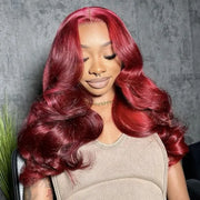 Salon Hairstyles Layered Cut 99J Burgundy Body Wave Wig 13x4 Transparent Lace