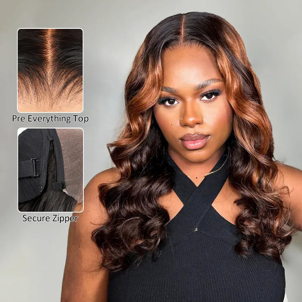 Ashimary PairUp Zippable Wig Body Wave Black Ombre Brown 