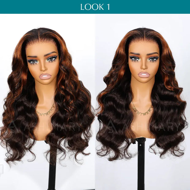 Ashimary PairUp Zippable Wig Body Wave Black Ombre Brown 