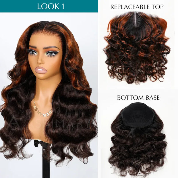 Ashimary PairUp Zippable Wig Body Wave Black Ombre Brown 