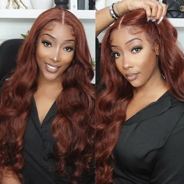 Reddish Brown Colored Body Wave Human Hair Lace Frontal Wigs 13x4 13x6 Ashimary Virgin Hair Front Wigs