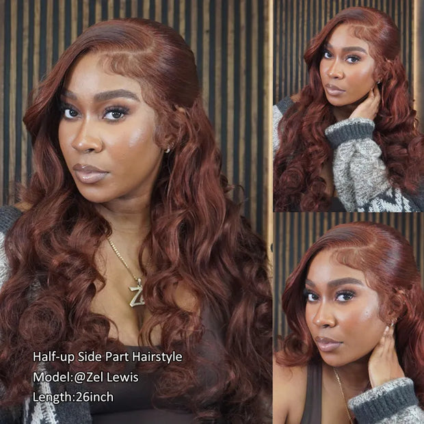 Reddish Brown Colored Body Wave Human Hair Lace Frontal Wigs 13x4 13x6 Ashimary Virgin Hair Front Wigs