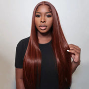 Reddish Brown Colored Straight Human Hair Lace Frontal Wigs 13x4 13x6 Transparent Lace Front Wigs Ashimary Virgin Hair