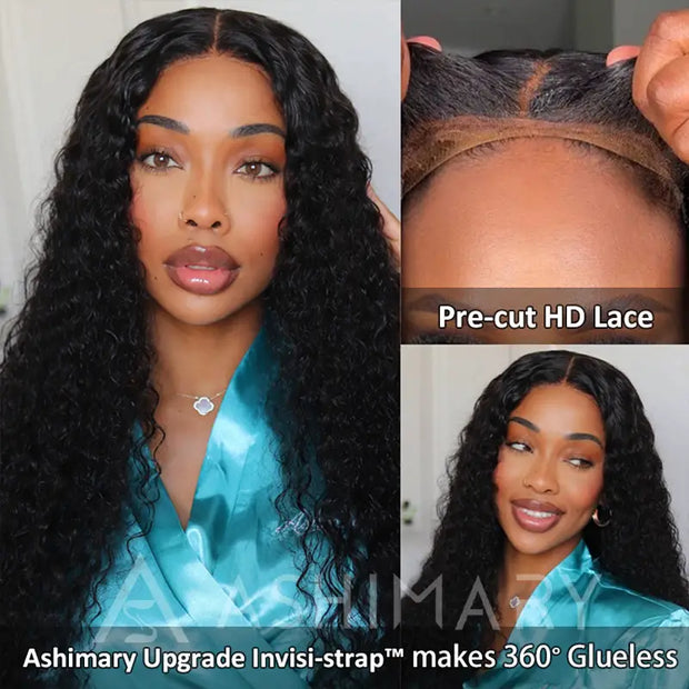 Water Wave Invisi-Strap™ Snug Fit 360 Transparent Lace Frontal Bleached Knots Pre Cut Lace Wig