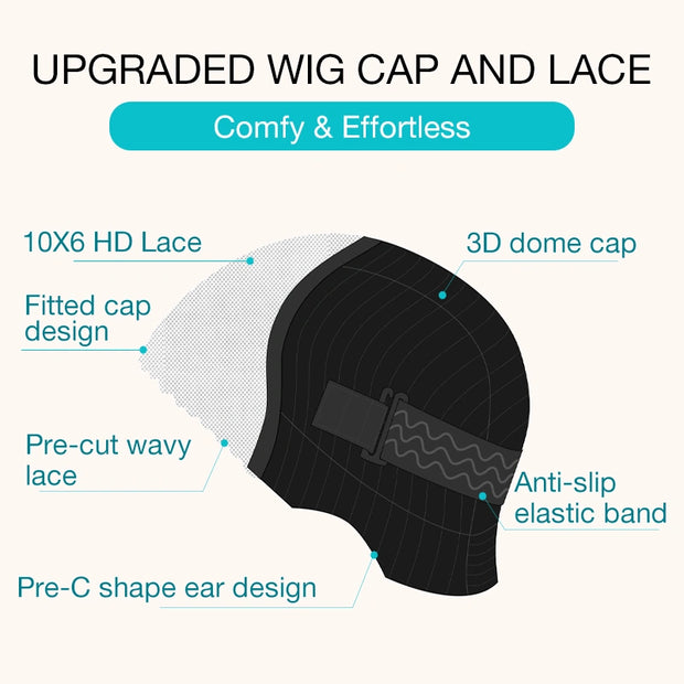 Ashimary Finger Coily 10x6 3D Dome Cap Pre-Bleached & Pre-Cut Lace Human Hair Wig
