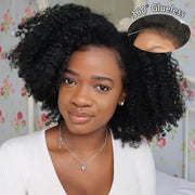 Kinky Curly 4C Edges Invisi-Strap Laid Flat 360 Transparent Lace Wig Pre Bleached Knots with Curly Baby Hair All Around