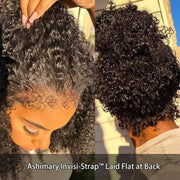 Kinky Curly 4C Edges Invisi-Strap Laid Flat 360 Transparent Lace Wig Pre Bleached Knots with Curly Baby Hair All Around
