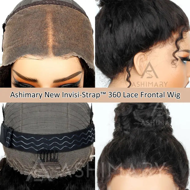 Kinky Curly 4C Edges Invisi-Strap Laid Flat 360 Transparent Lace Wig Pre Bleached Knots with Curly Baby Hair All Around
