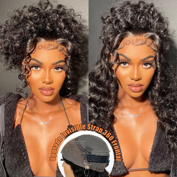TikTok Sale Invisi-Strap™ Optional 360 Water Wave Lace Frontal Wig 100% Human Hair Clean Hairline