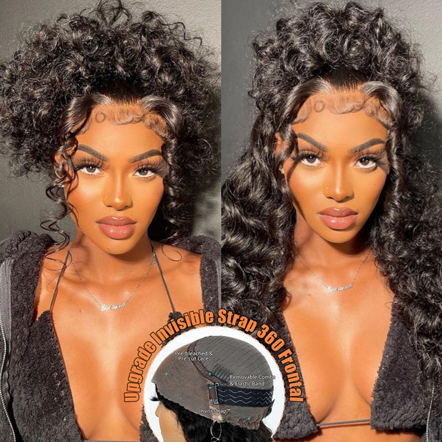 TikTok Sale Invisi-Strap™ 360 Water Wave Lace Frontal Wig 100% Human Hair Clean Hairline