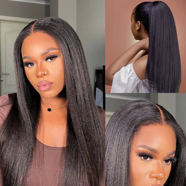 Super Natural Kinky Straight Invisi-Strap? Snug Fit 360 Transparent Lace Frontal Bleached Knots Pre Cut Wig