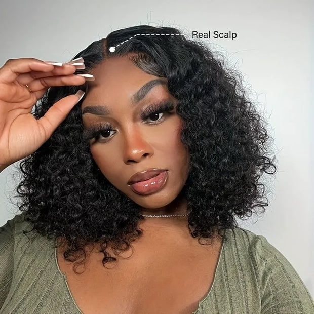 Upgrade Pull Go Deep Wave Curly Glueless Bob V Part Wig