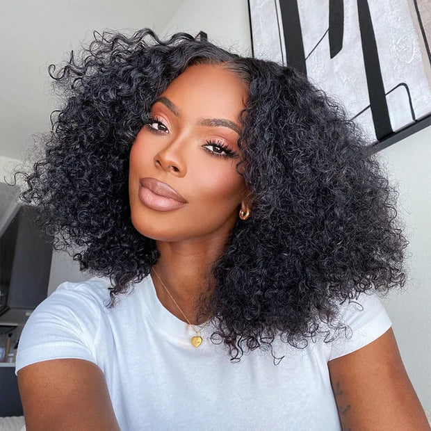 Upgrade Pull Go Deep Wave Curly Glueless Bob V Part Wig