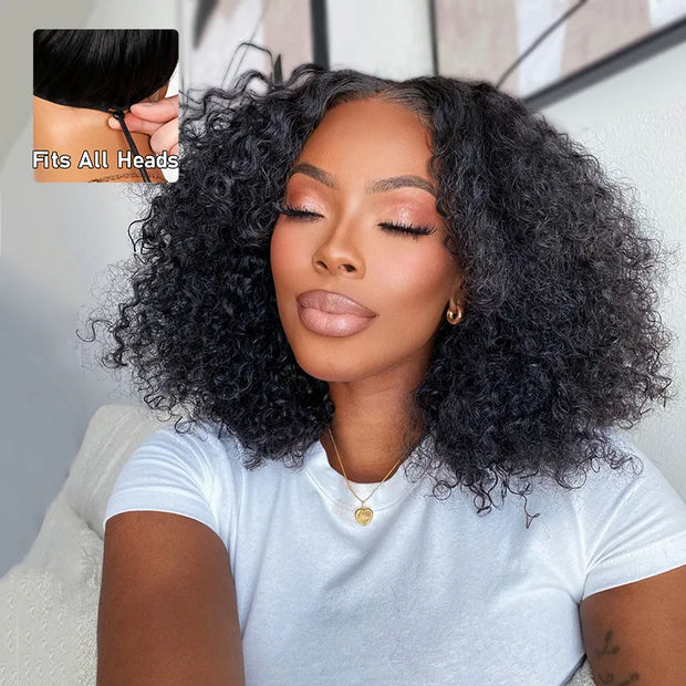 Upgrade Pull Go Deep Wave Curly Glueless Bob V Part Wig