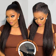 Light Yaki Straight Invisi-Strap™ Snug Fit 360 Transparent Lace Frontal Bleached Knots Pre Cut Lace Wig Natural Color