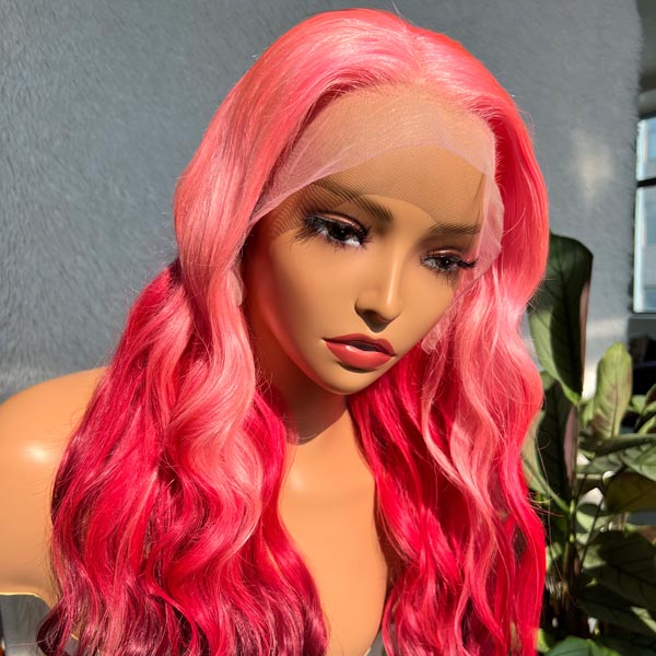 Pink Ombre Three Colors Body Wave 13x4 Lace Frontal Wigs Human Hair