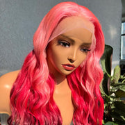 Barbie-Pink-Ombre-Three-Colors-Body-Wave-13x4-Transparent-Lace-Frontal-Wigs-100-Human-Hair