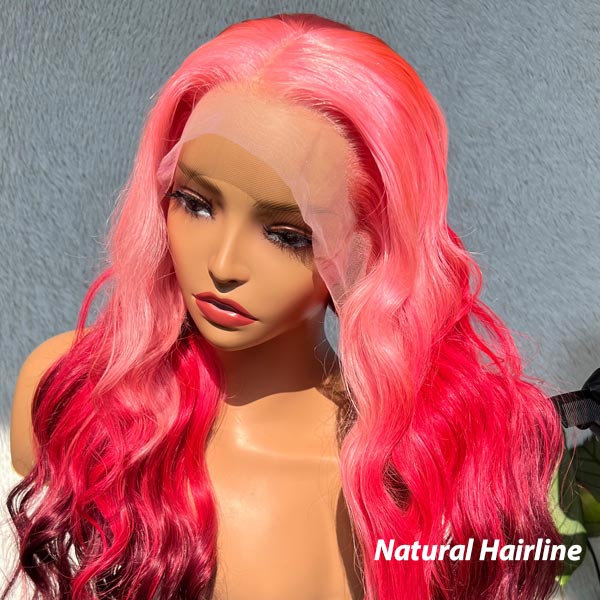 Barbie-Pink-Ombre-Three-Colors-Body-Wave-13x4-Transparent-Lace-Frontal-Wig-Human-Hair