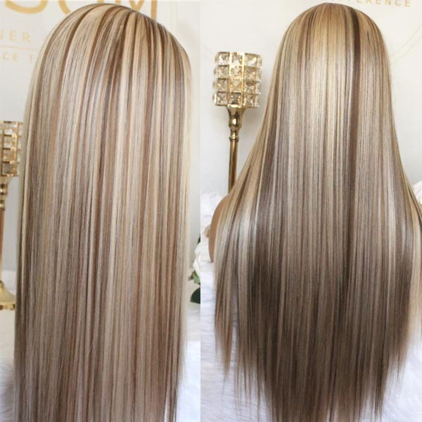Wear & Go Blonde Balayage on Brown Highlight Pre Cut 4x4 & 5x5 Transparent Lace Straight Wigs