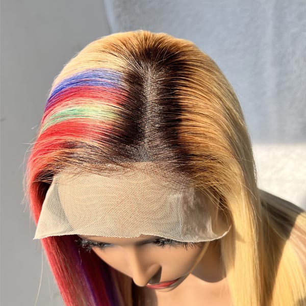 Blonde-With-Mix-Color-Silk-Straight-Human-Hair-4x4-13x4-Transparent-Lace-Wig