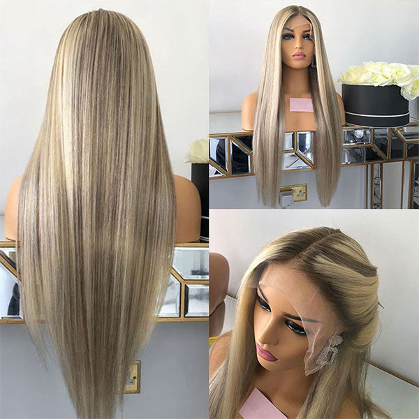 Flash Sale Pre-colored Blonde Balayage on Brown Hair Transparent Lace Frontal 180% Density Wig Ashimary Hair