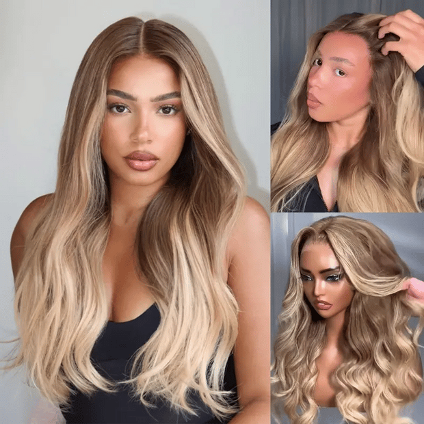 Ombre Blonde Bouncy Body Wave Wig 6x4.5 Lace