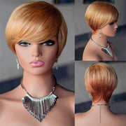 Pixie Cut Short Hair Blonde Ombre Human Hair With Bangs