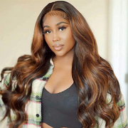 Flash Sale Dark Root Brown Balayage Highlight Body Wave Lace Front Wig 180% 250% Density