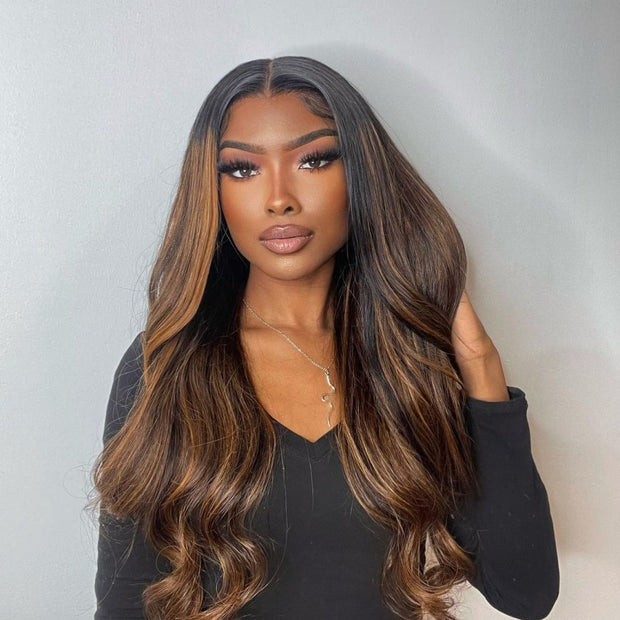 Brown Highlight Swiss Lace Wigs Ashimary Body Wave Virgin Hair