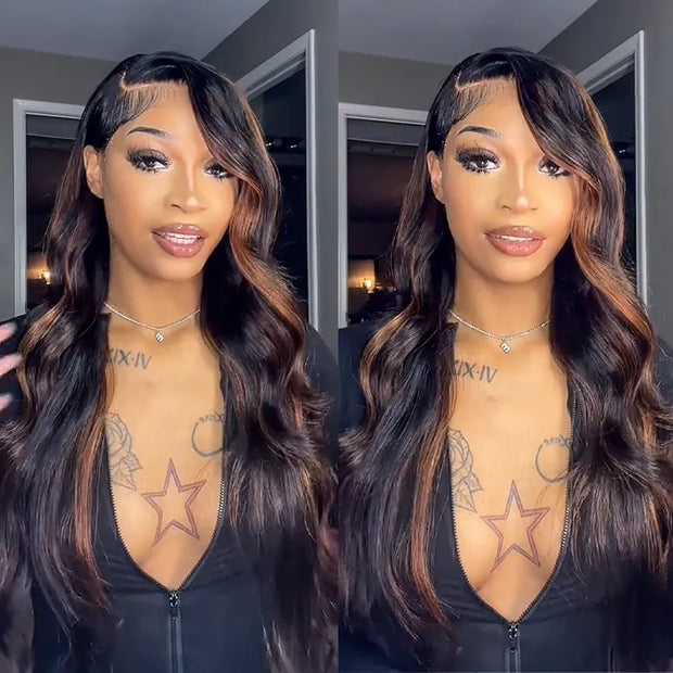 Brown Highlight Swiss Lace Wigs Ashimary Body Wave Virgin Hair