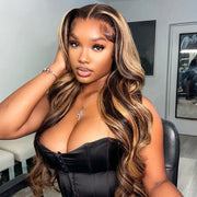 Brown Highlight Swiss Lace Wigs Ashimary Body Wave Virgin Hair