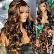 Brown Highlight Swiss Lace Wigs Ashimary