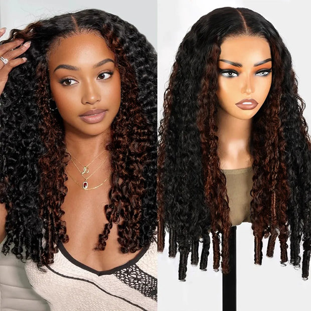 Brown Highlight Burmese Curly Glueless 13x6 Full Pull Go Lace Front Pre-Everything Human Hair Wig