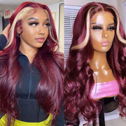 Hot Burgundy With Blonde Highlight Lace Frontal Wig Ashimary New Arrival