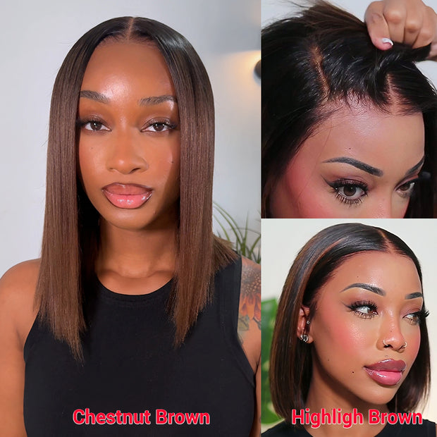 Flash Sale Highlight Bob Yaki Straight Human Hair 180% Density Pre Bleached Tiny Knots Glueless Wig