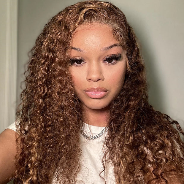 Extra 70% OFF| Highlight Water Wave Ombre Color Invisi Strap Snug Fit 360 Skin Lace Frontal Wig Glueless Human Hair