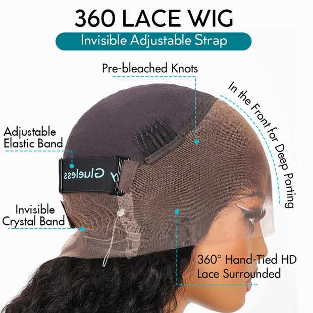 2 Wigs=$99 | Invisi Strap 360 Lace kinky Curly Wig Snug Fit + Glueless 4x4 Lace Closure Straight Bob Wig