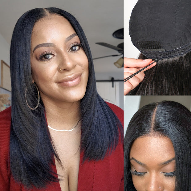 Flash Sale Yaki Straight Put On and Go Glueless Wig 6x4.5/13x4 Bye Bye Knots Pre-Cut Lace Light Kinky Straight