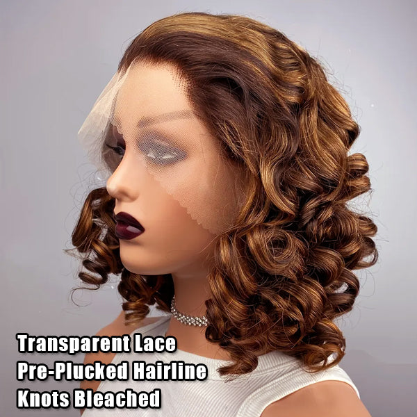 Egg-Roll-Bob-Curly-P4-27-Highlight-5x5-13x4-Transparent-Lace-Frontal-Wigs-Human-Hair