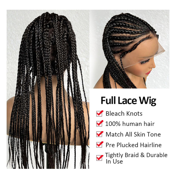 100% Human Hair Handmade Micro Micro Braids FULL Lace Pick n Drop Wig  Straight 16 33