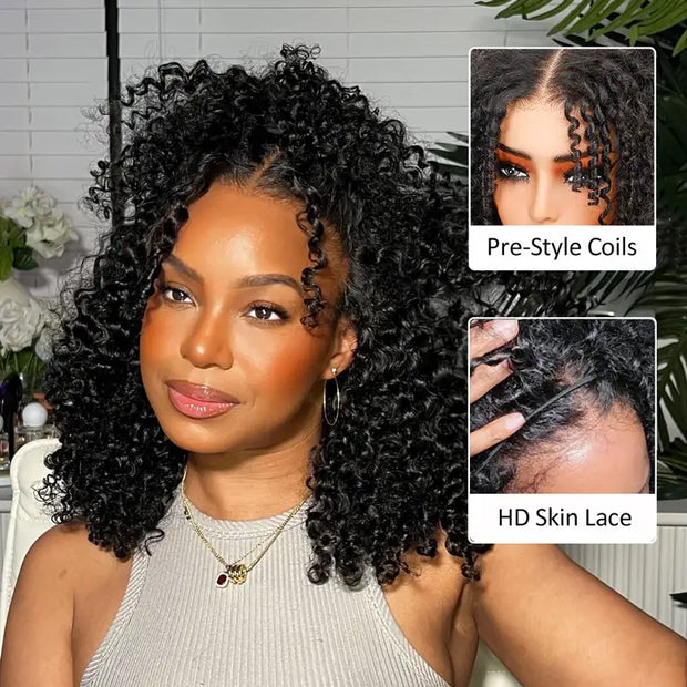 Ashimary Finger Coily 10x6 3D Dome Cap Pre-Bleached & Pre-Cut Lace Human Hair Wig