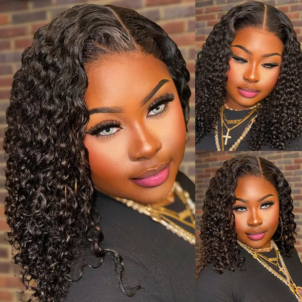 Flash Sale 16inch Lace Frontal Wig Mixed Texture Human Hair Glueless Wig