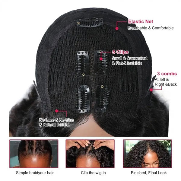 Glueless V Part Human Hair Wig Beginner Friendly