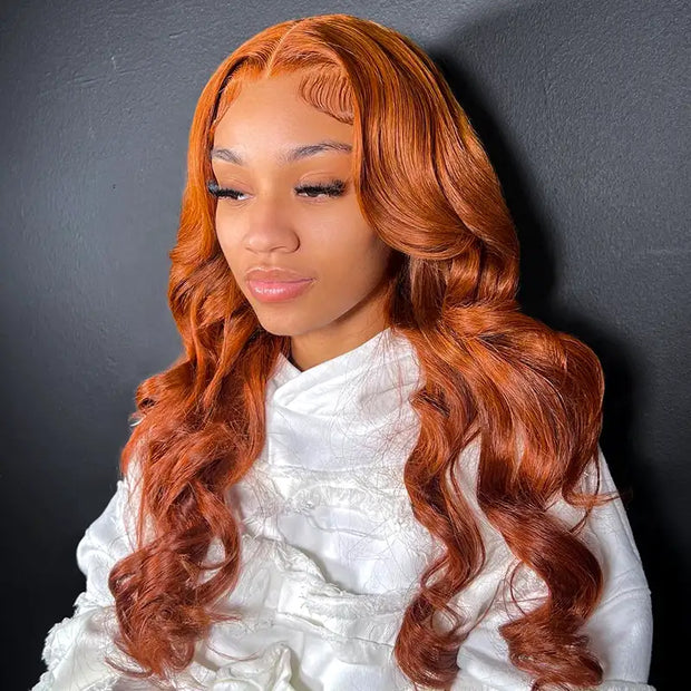 Throw Go On Glueless Copper Brown 35# Body Wave Lace Wigs Beginner Friendly