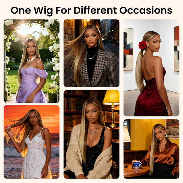 Highlight Blonde Ombre Straight Wig 6x4.5 Transparent Glueless Lace Beginner Friendly Ready To Go Wig