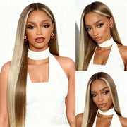 Highlight Blonde Ombre Straight Wig 6x4.5 Transparent Glueless Lace Beginner Friendly Ready To Go Wig